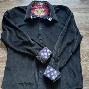 Robert Graham Black Shirt with Colorful Accents Cotton Silk Mens Sz XL Classy